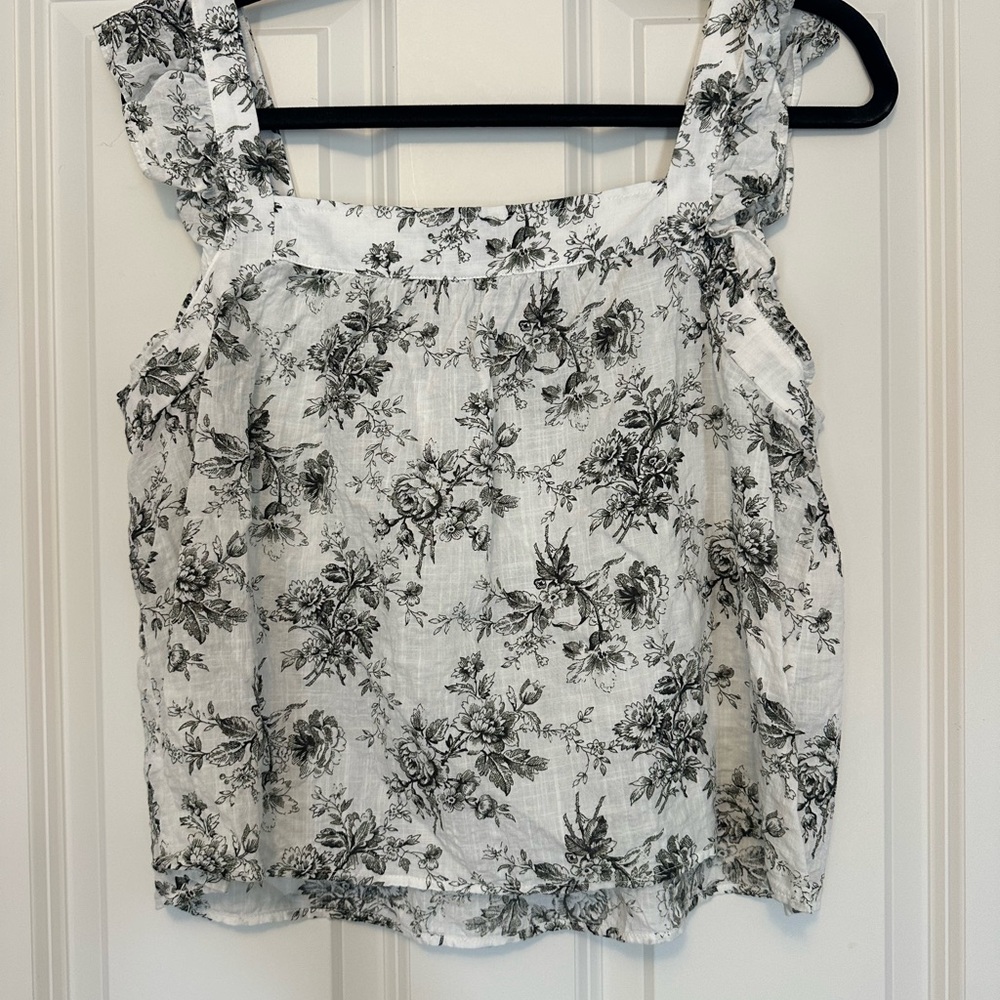 LOFT Green and White Floral Blouse